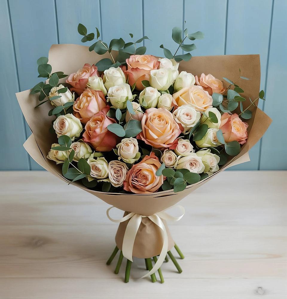 Букет цветов из: Альстромерии и Розы в Мендюкино