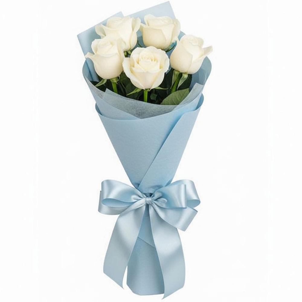 Букет 5 Белых роз Проуд в Мендюкино