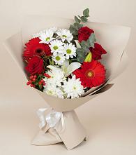 Букет цветов из:  Розы, Хризантемы, Герберы и Лилии в Мендюкино