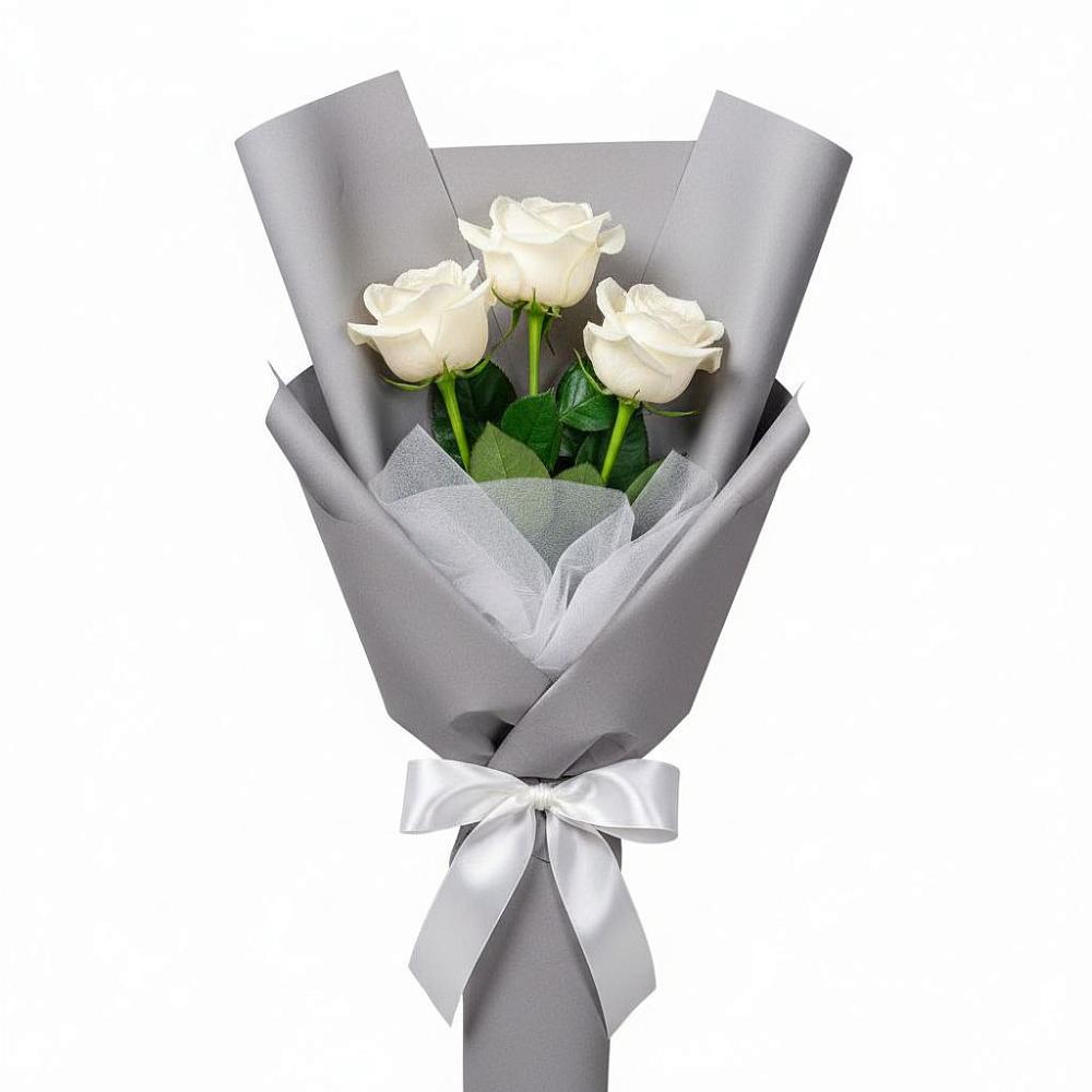 Букет 3 белые розы в Мендюкино