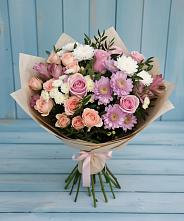 Букет цветов из:  Хризантемы, Розы и Альстромерии в Мендюкино
