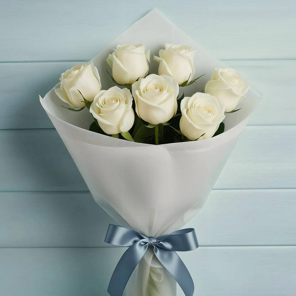 Букет 7 Белых роз Эдлесс Лав в Мендюкино